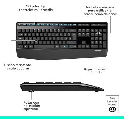 Imagen 2 del producto Kit Teclado y Mouse Inalambrico MK345 Comfort RF USB 2.4GHz