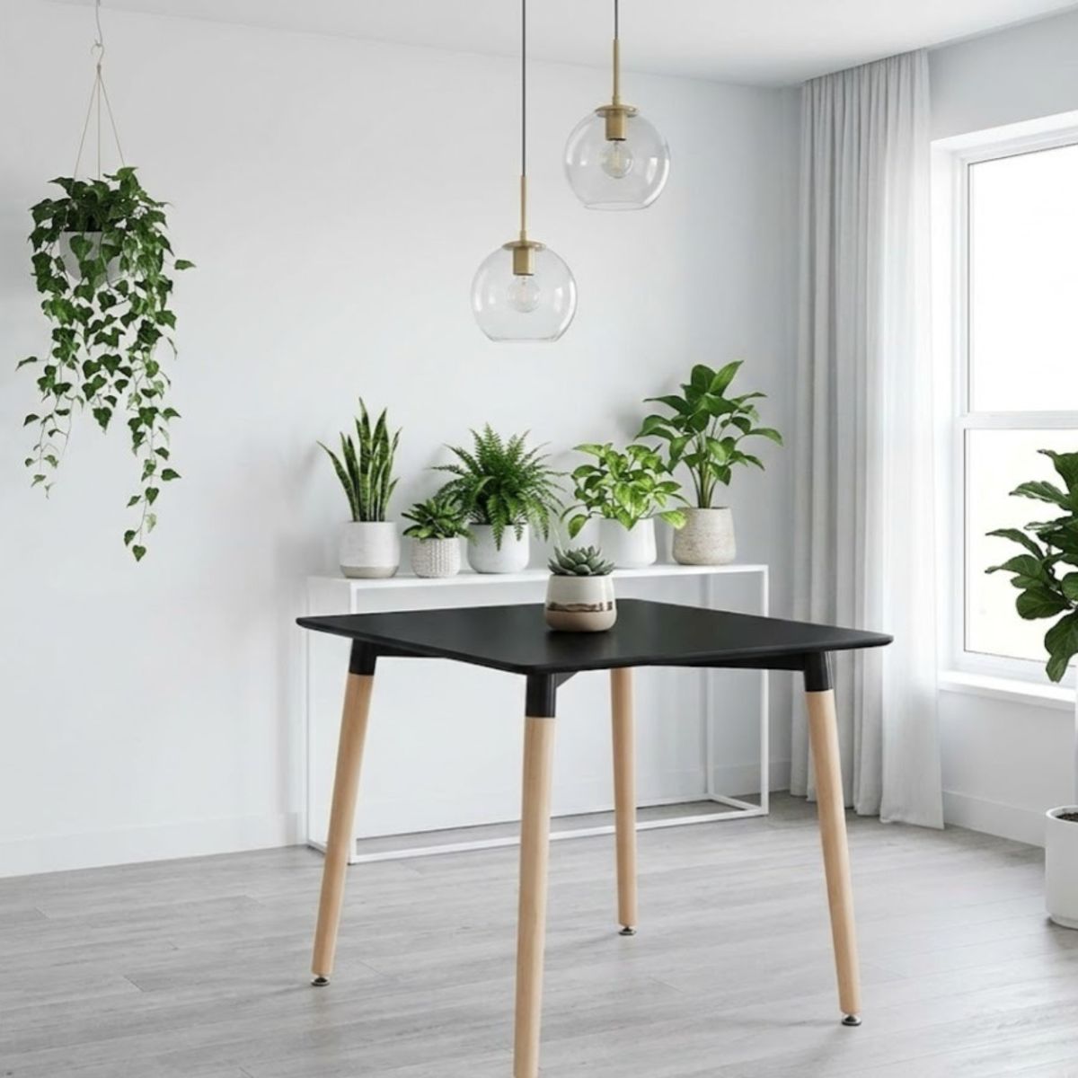 CORI CORI - Mesa Cuadrada Melamina Negra 80x80cm + 4 Sillas Windsor
