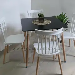 CORI CORI - Mesa Cuadrada Melamina Negra 80x80cm + 4 Sillas Windsor