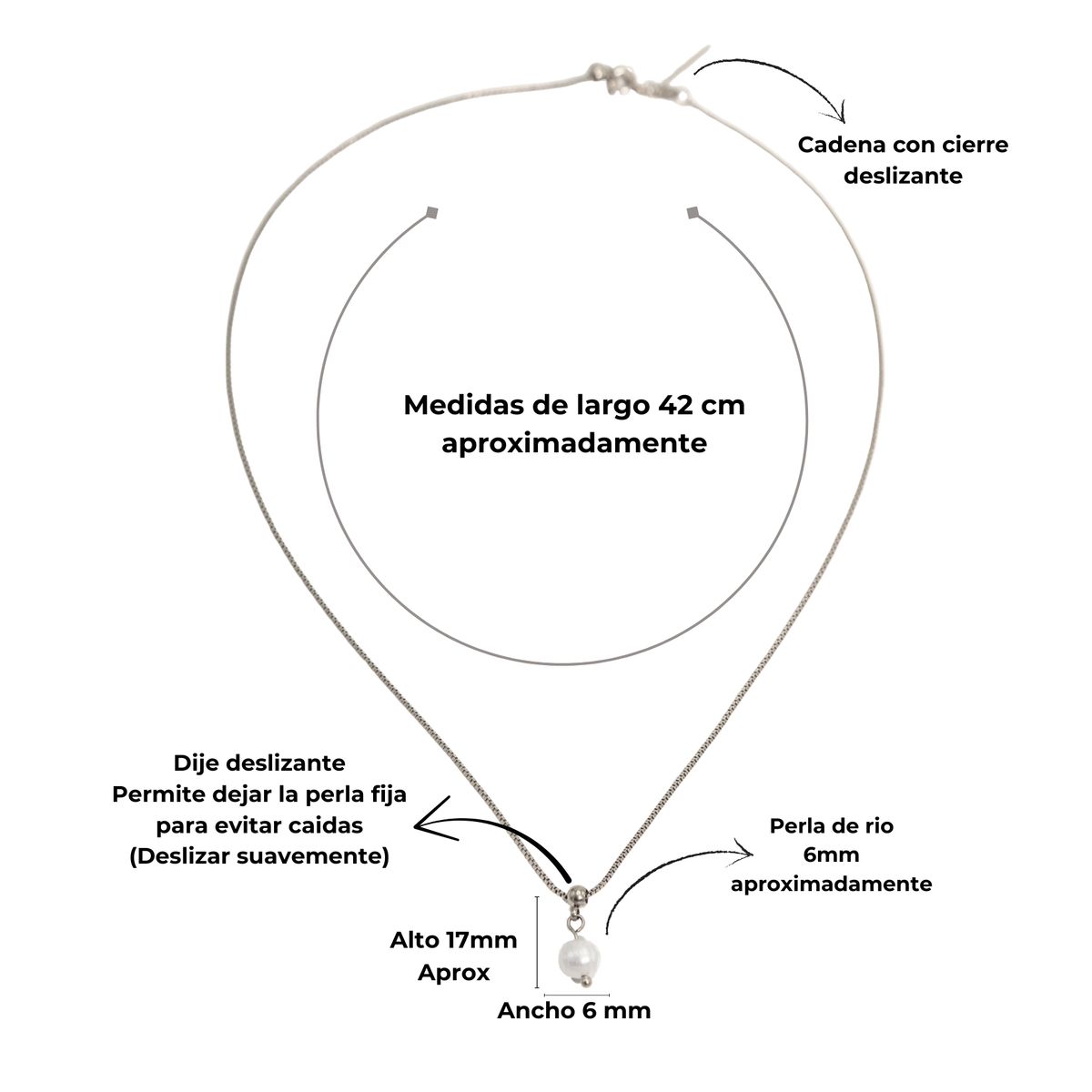 ELBAULDEJUMA - Collar ajustable Nerea perla de rio plateada Riviere