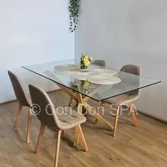 CORI CORI - Comedor Madrid 140x80cms + 4 Sillas Capitonne Lino