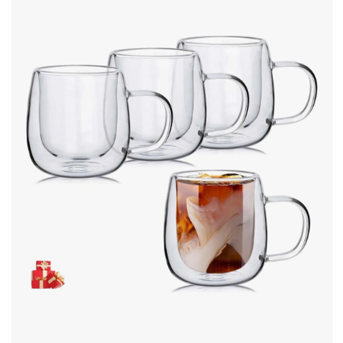GENERICO - Set 4 Tazas Café Vasos De Vidrio Doble Pared Cristal Térmico Blanco Doble Pared
