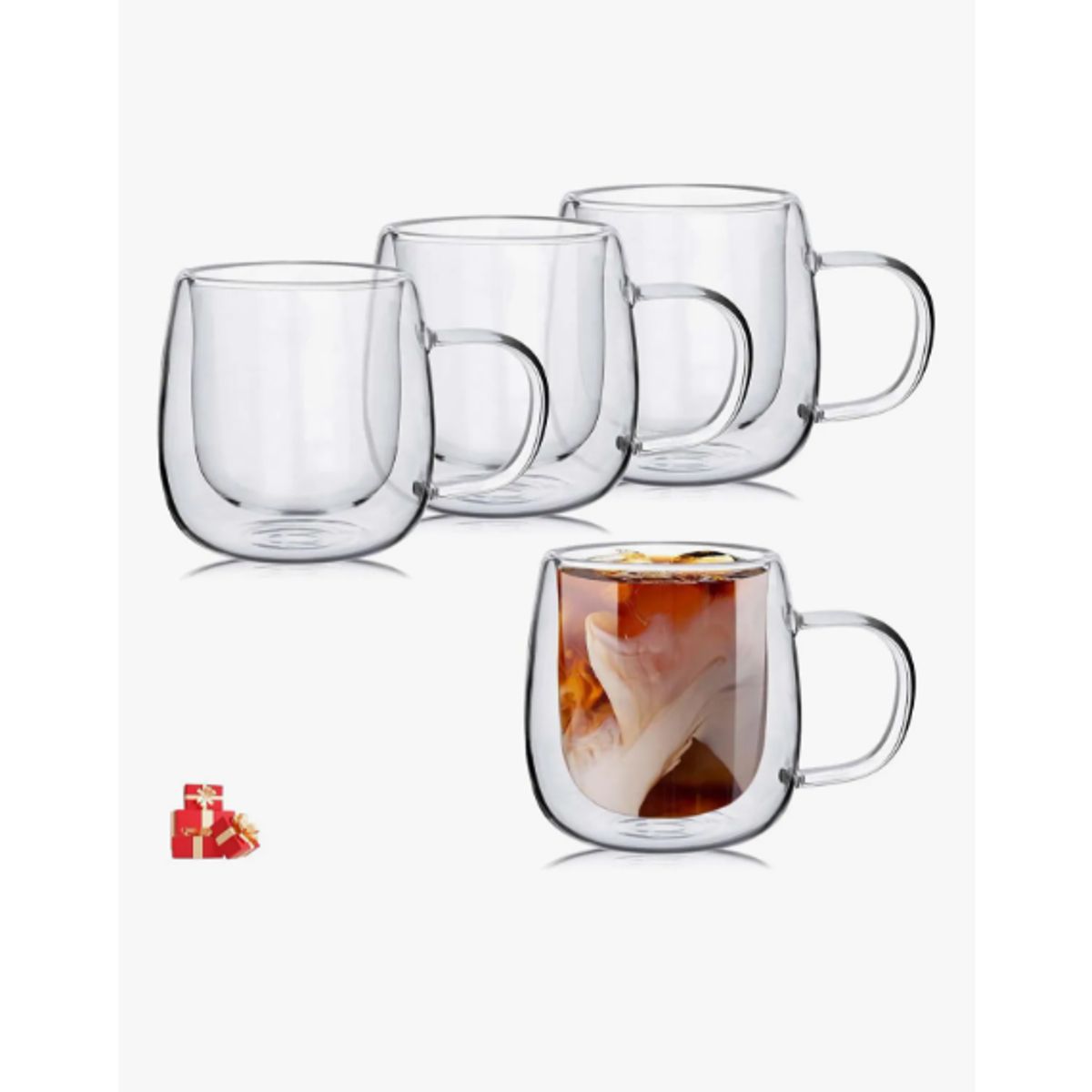 GENERICO - Set 4 Tazas Café Vasos De Vidrio Doble Pared Cristal Térmico Blanco Doble Pared