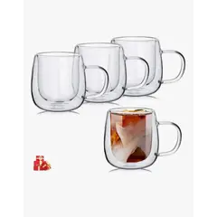 GENERICO - Set 4 Tazas Café Vasos De Vidrio Doble Pared Cristal Térmico Blanco Doble Pared