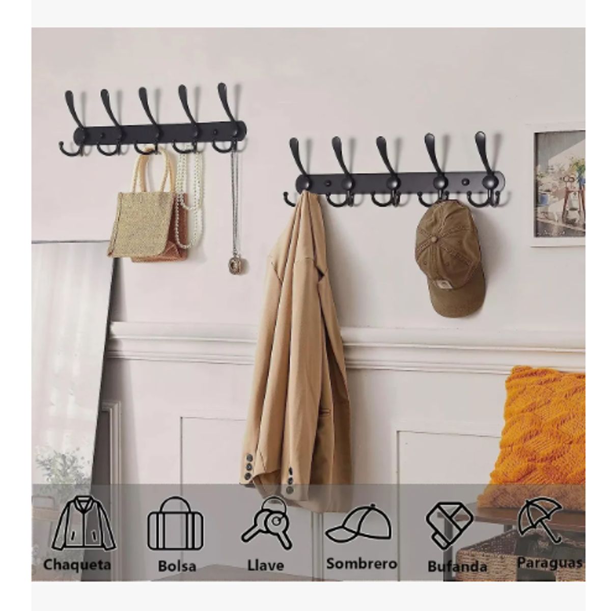 GENERICO - 2pzs Ganchos Perchero Sombrero Doble Colgador Pared Cocina Negro
