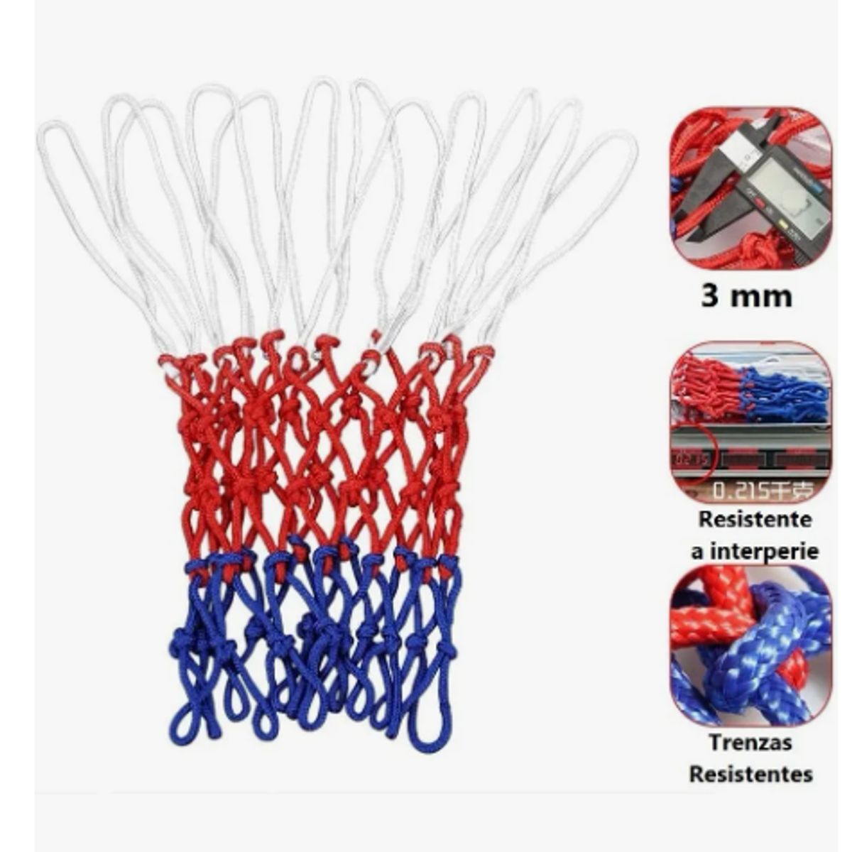 GENERICO - Red Basquetbol Baloncesto 3mm Resistente Sol Y Agua Blanco