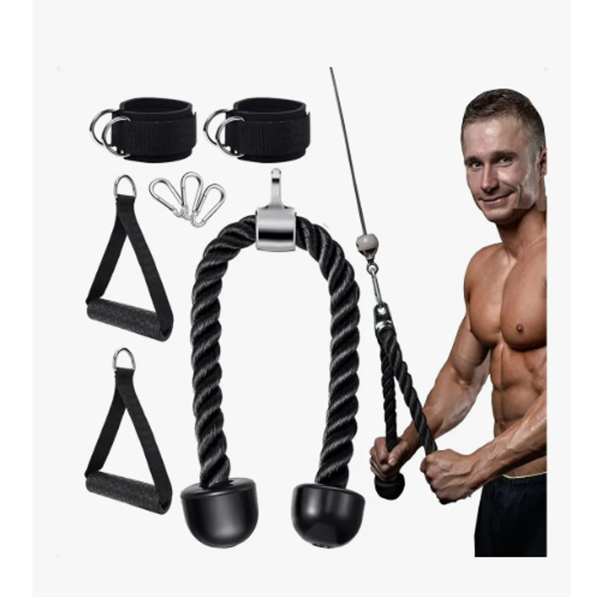 GENERICO - Set 8 Accesorios Para Gimnasio Polea Cuerdas Entrenamientos