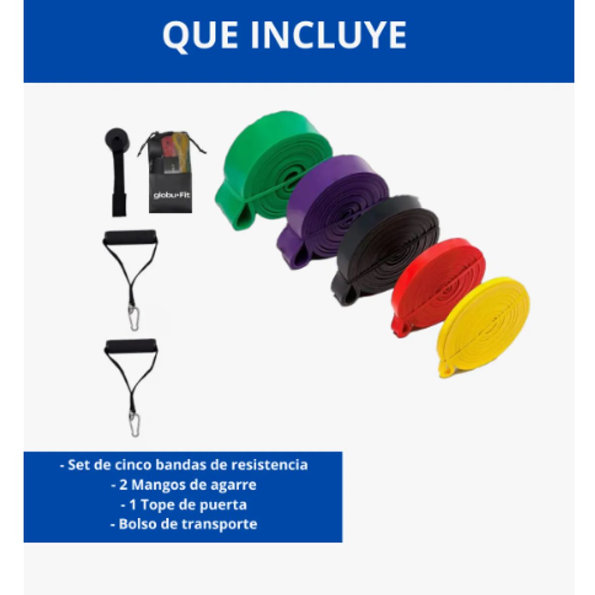 GENERICO - Bandas Elasticas Resistenciat Set 5 + Accesorios Gym Multi