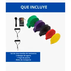 GENERICO - Bandas Elasticas Resistenciat Set 5 + Accesorios Gym Multi