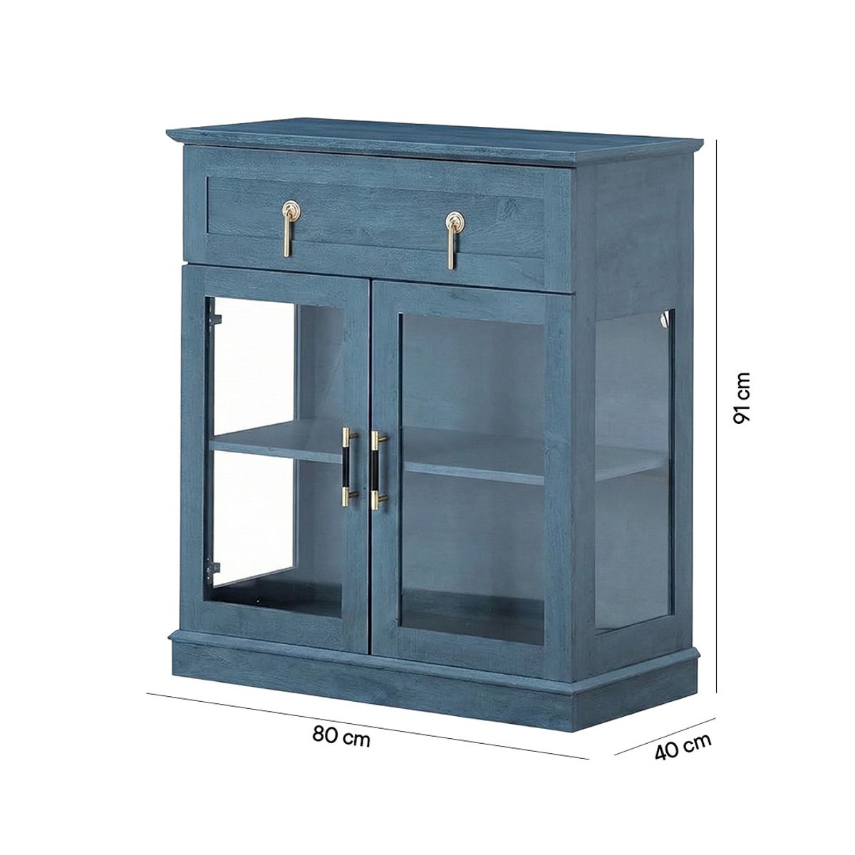 HOMIMAD - Mueble de Entrada y Living Azul Vintage con Vitrina y Cajón Organizador