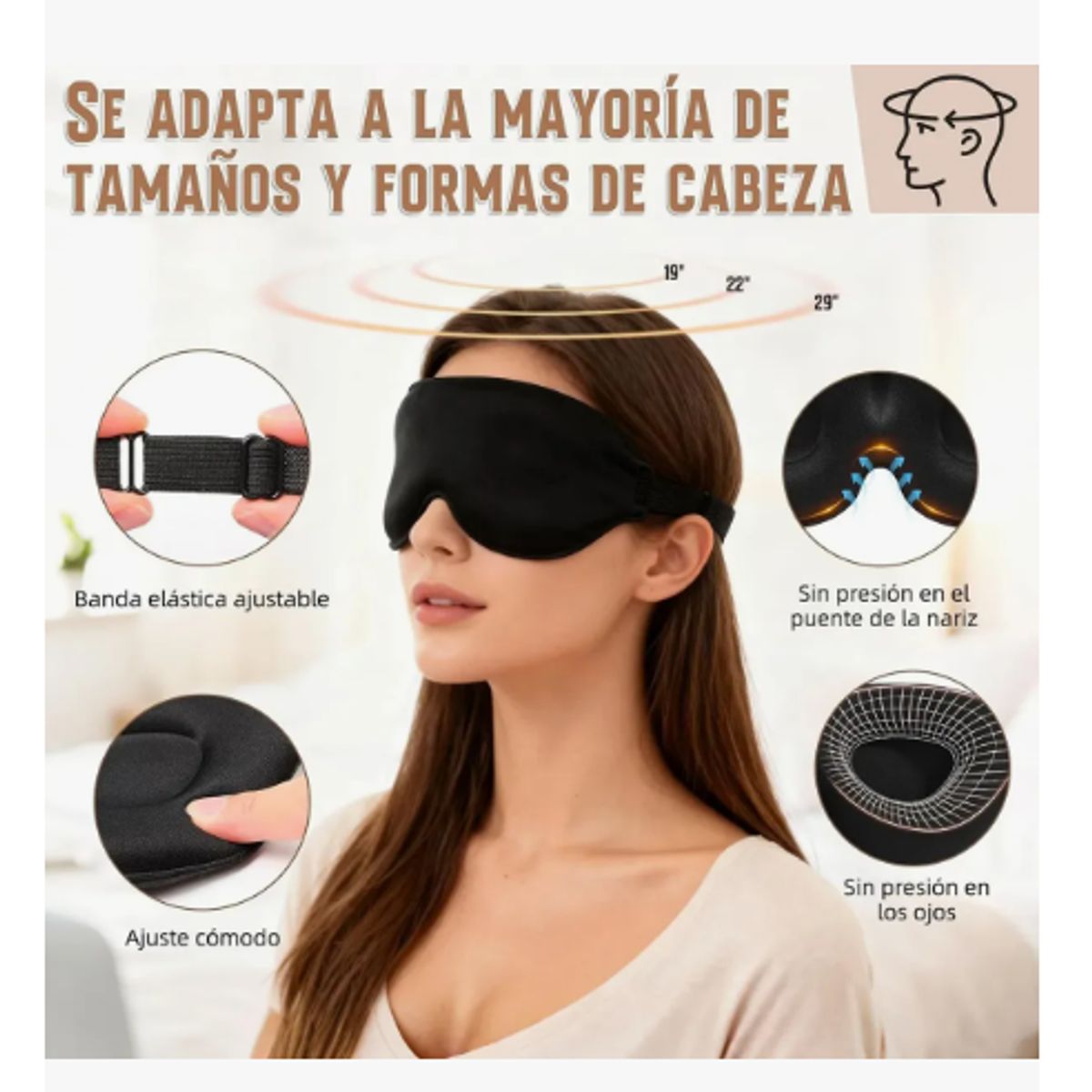 GENERICO - Máscara Antifaz Para Dormir Tapa Ojos Sueño Dormir Viajar Negro