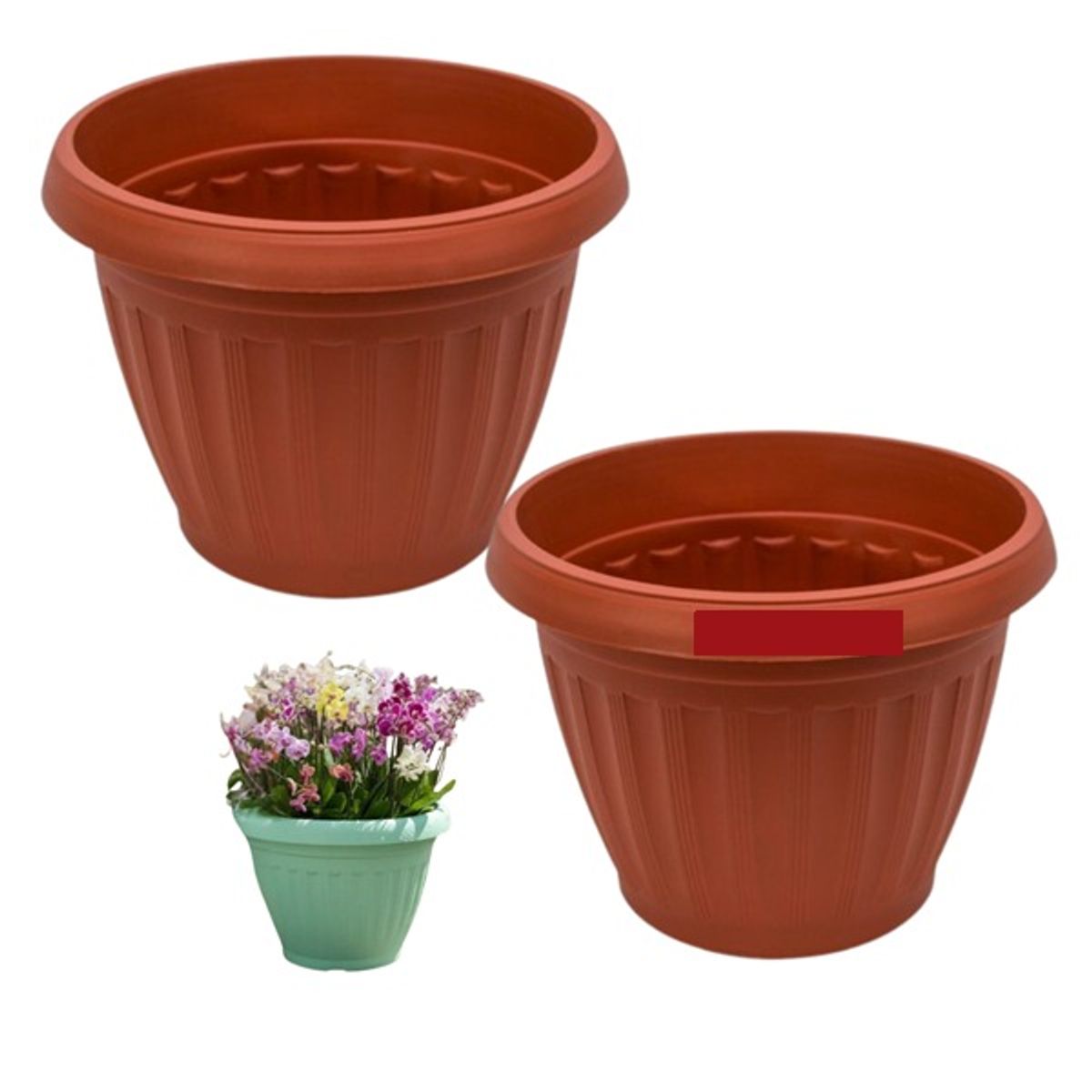 GENERICO - Pack 2 Maceteros Plástico Redondo Terracota 28 cm.