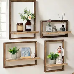 IDEEHOUSE - Repisas Flotantes De Madera Multipropósito Kit X4 Marrón