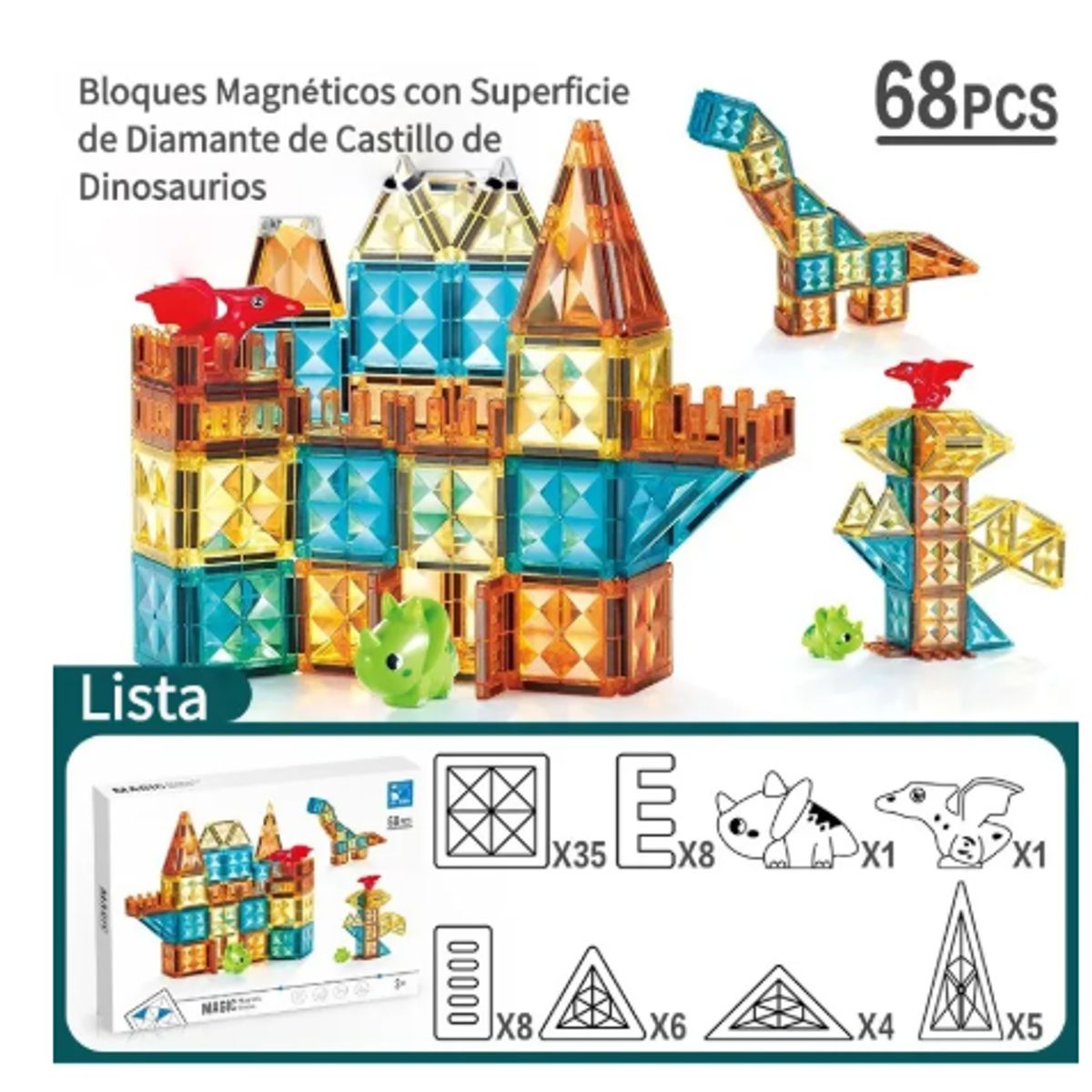 GENERICO - Bloques Magnéticos Diamante 68 Piezas Para Niños 68
