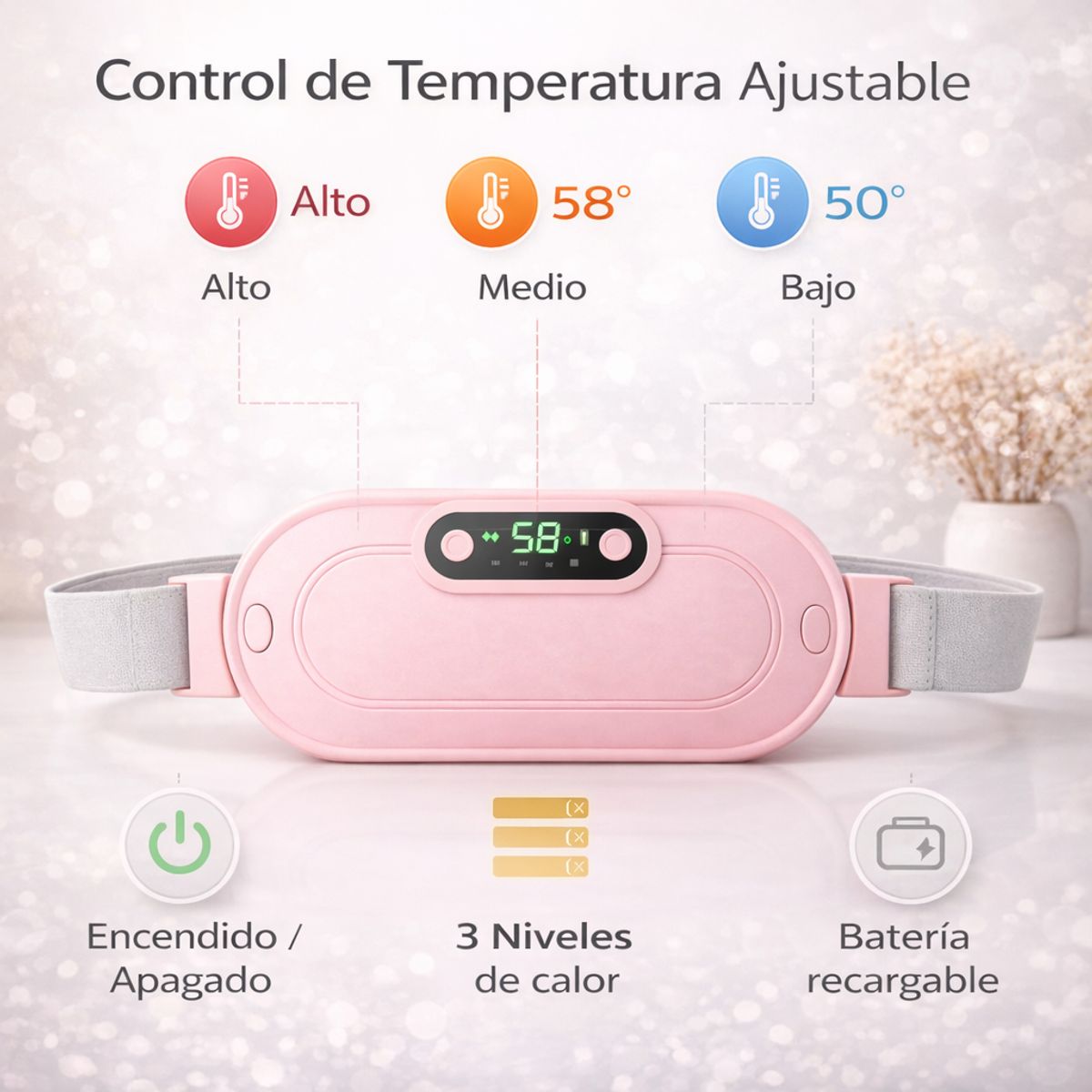 MOVI - Cinturón Térmico Menstrual con Masaje Vibratorio y 3 Niveles de Calor