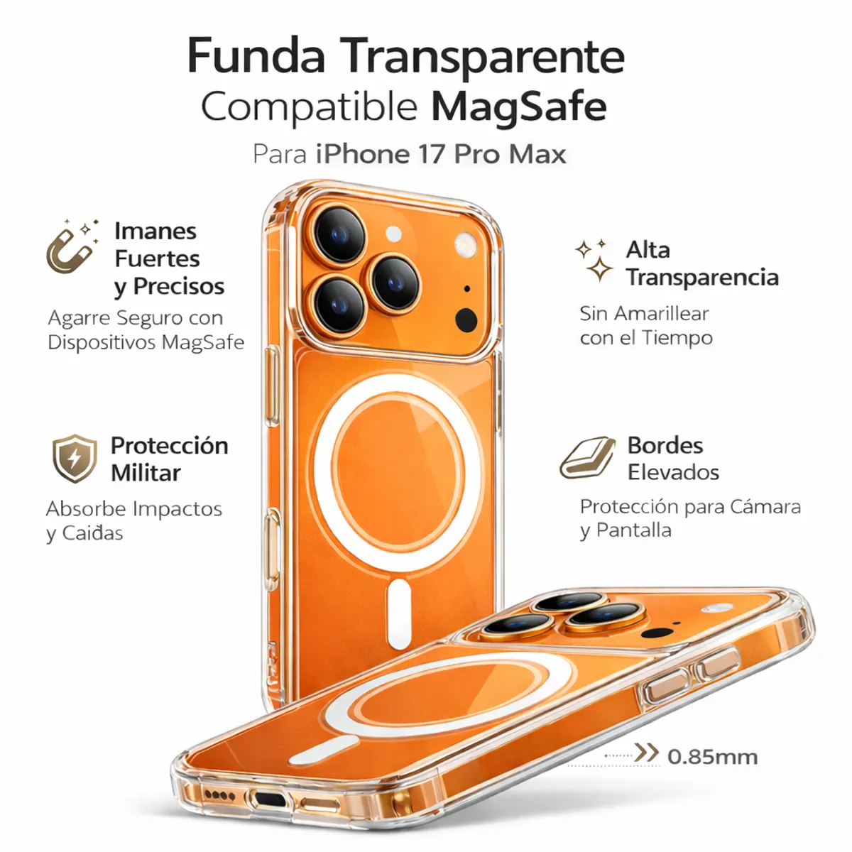GENERICO - Carcasa para iPhone 17 Pro Max MagSafe Antigolpes Transparente