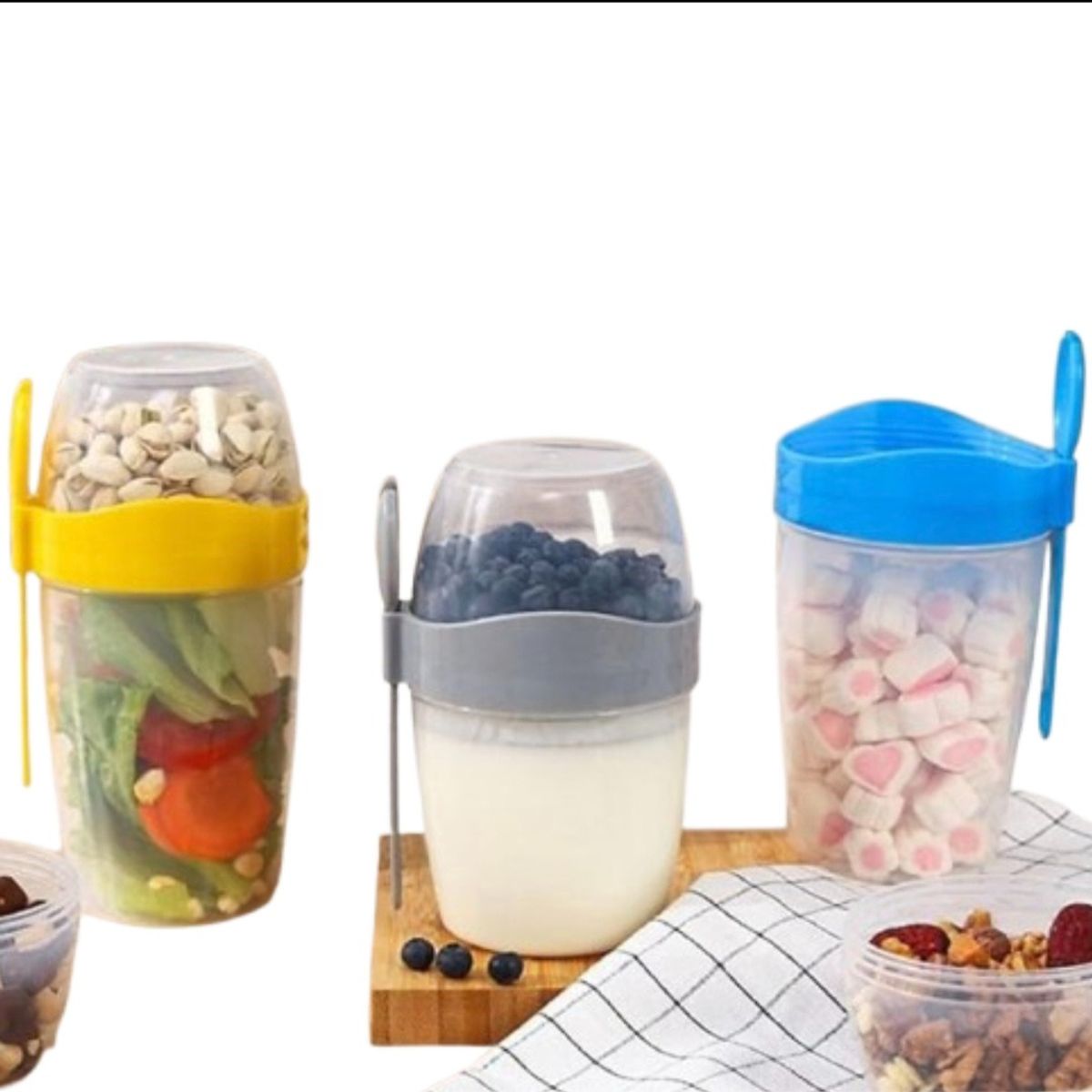 GENERICO - Contenedor Hermético Alimentos con Tenedor  Porta Ensaladas y Frutas
