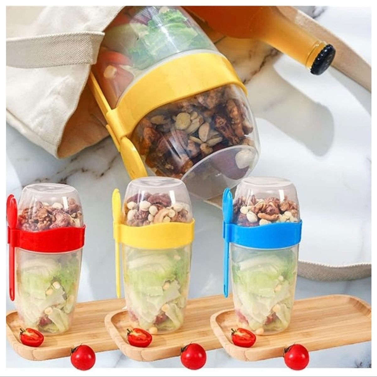 GENERICO - Contenedor Hermético Alimentos con Tenedor  Porta Ensaladas y Frutas