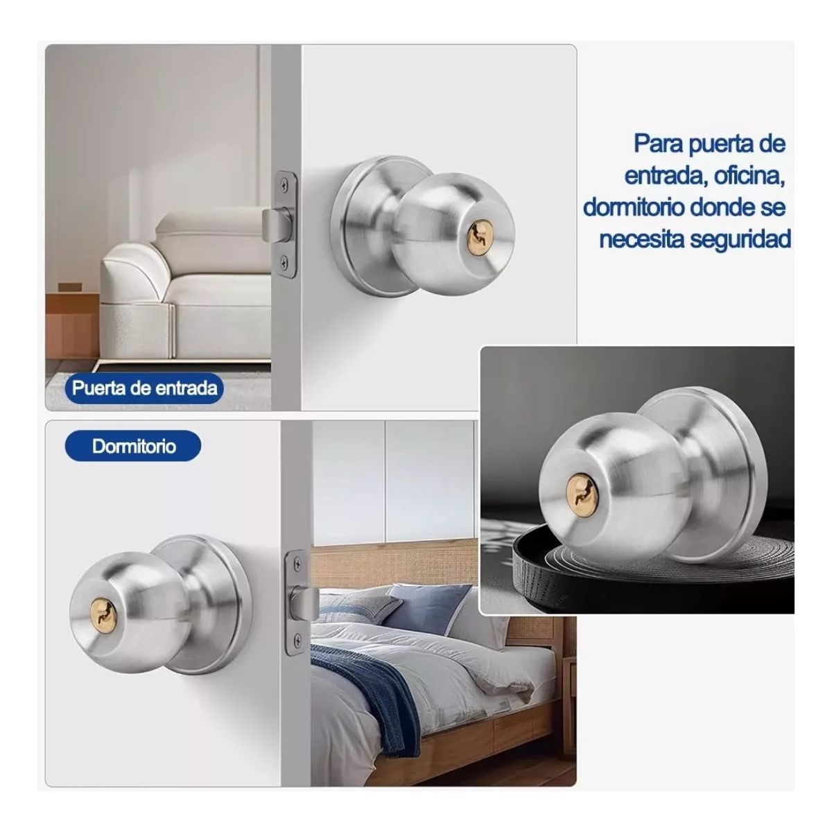 GENERICO - Cerradura Puerta Principal Acero Inoxidable Circular Plata