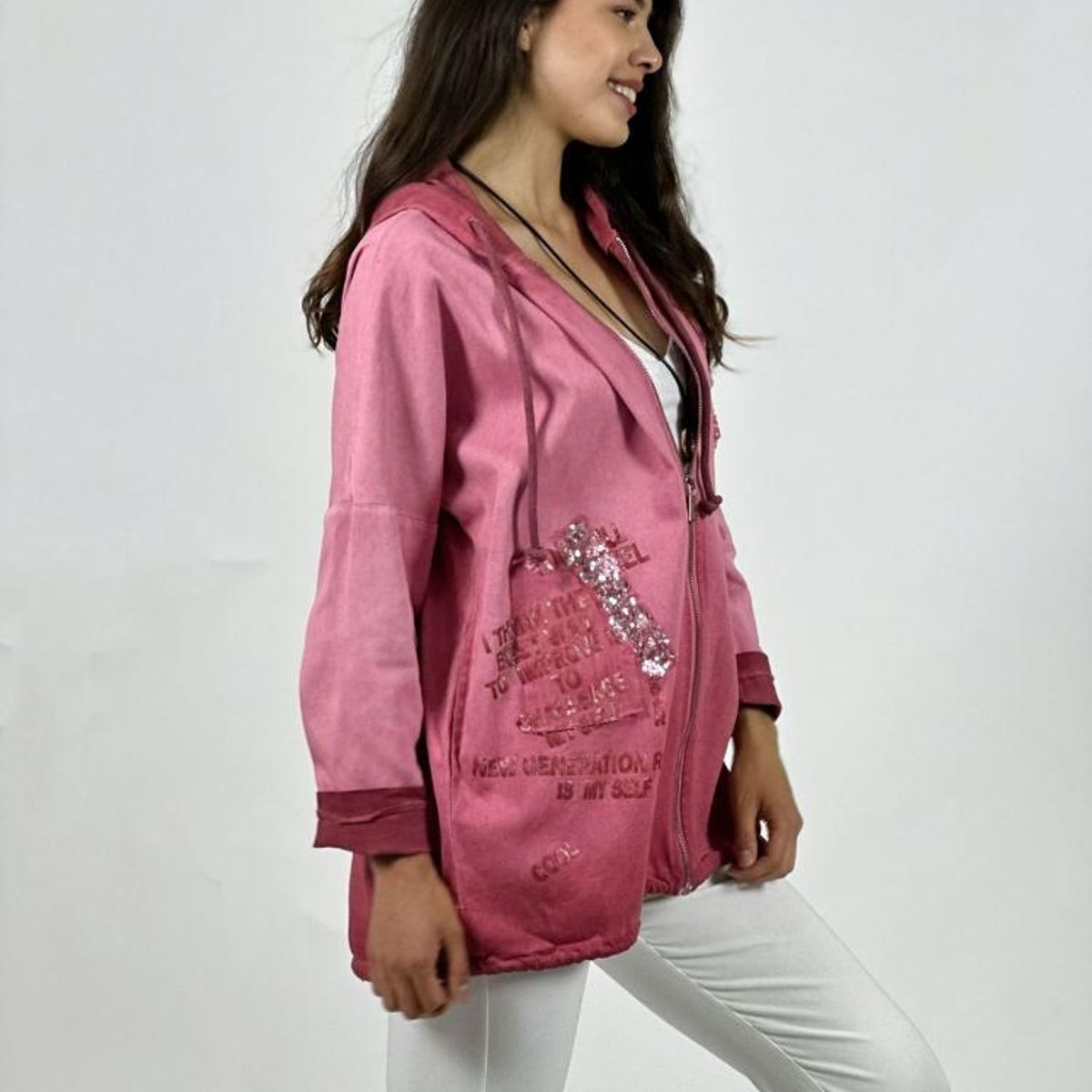 ENIGMATICA BOUTIQUE - Polerón Algodón Con Cierre y Letras