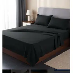 GENERICO - Sábanas Hotel Premium 200 hilo Microfibra Extra Suaves 2 Plazas Negras