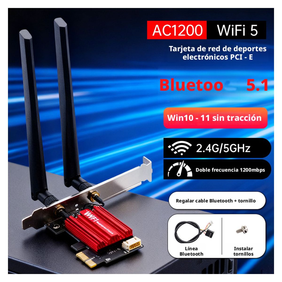 GENERICO - Tarjeta de Red Inalámbrica PCIE AC1200 para PC con Bluetooth 5.1