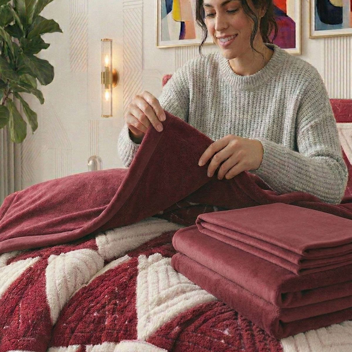 GENERICO - Set Cubrecama mas Sabana de Polar  Plaza y media modelo Jacquard Cutting Premium