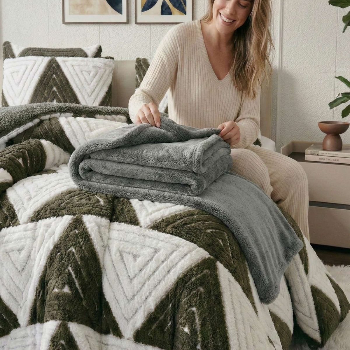 GENERICO - Set Cubrecama mas Sabana de Polar king modelo Jacquard Cutting Premium