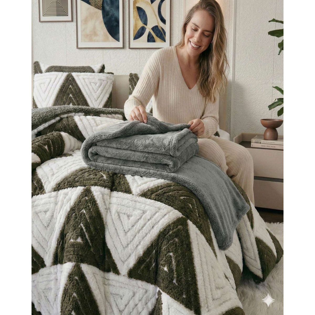 GENERICO - Set Cubrecama mas Sabana de Polar  Plaza y media modelo Jacquard Cutting Premium