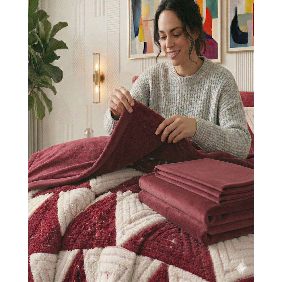 GENERICO - Set Cubrecama mas Sabana de Polar king modelo Jacquard Cutting Premium