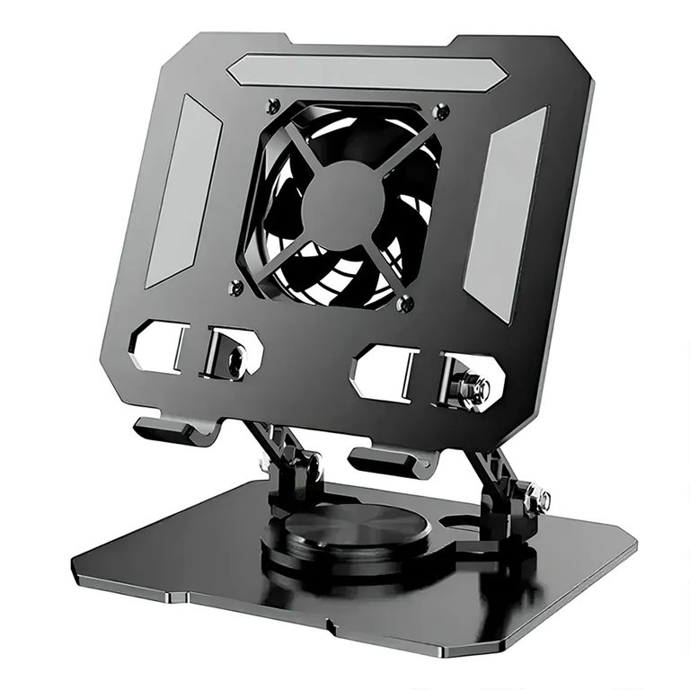 Soporte para laptop notebook y tablet de aluminio ajustable base giratoria 360 ventilador USB