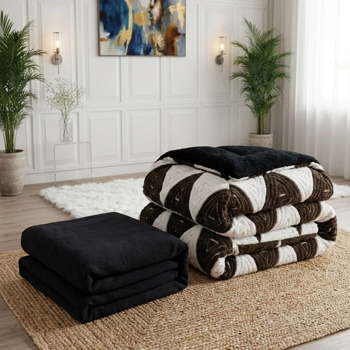 GENERICO - Combo Plumón con Sabana de Polar 2 plaza modelo Jacquard Cutting Premium