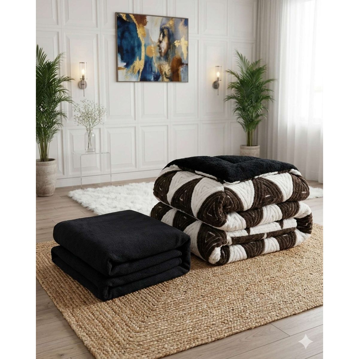 GENERICO - Combo Plumón con Sabana de Polar 2 plaza modelo Jacquard Cutting Premium