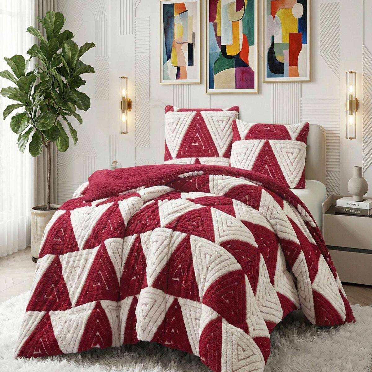 GENERICO - Combo Plumón con Sabana de Polar 2 plaza modelo Jacquard Cutting Premium