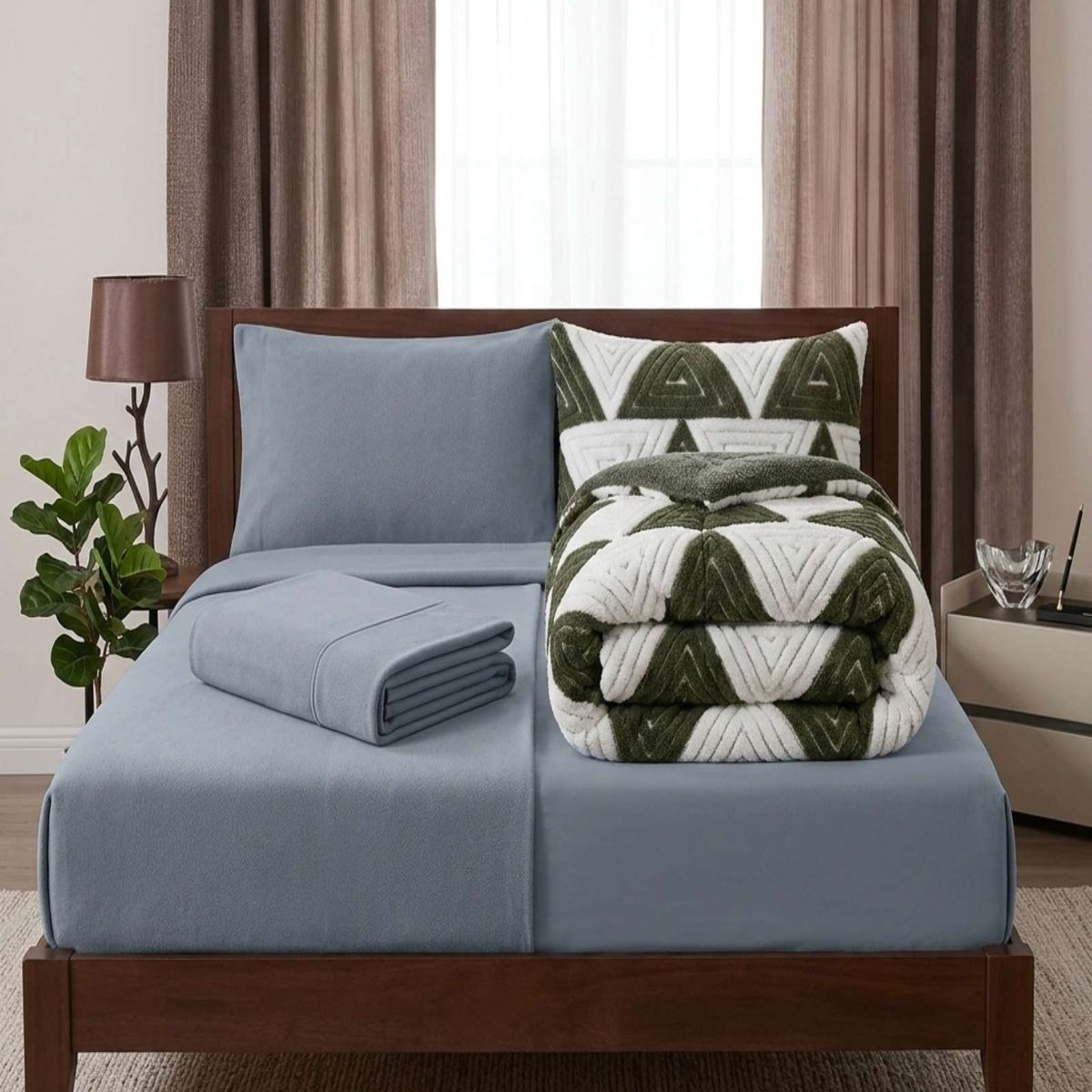 GENERICO - Combo Plumón con Sabana de Polar  Plaza y media modelo Jacquard Cutting Premium