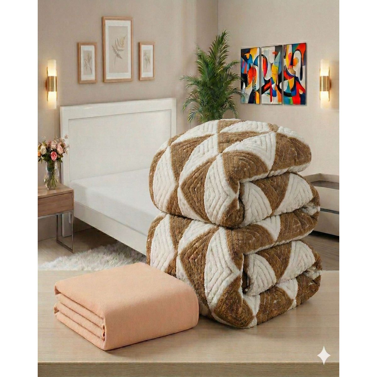 GENERICO - Combo Plumón con Sabana de Polar 2 plaza modelo Jacquard Cutting Premium