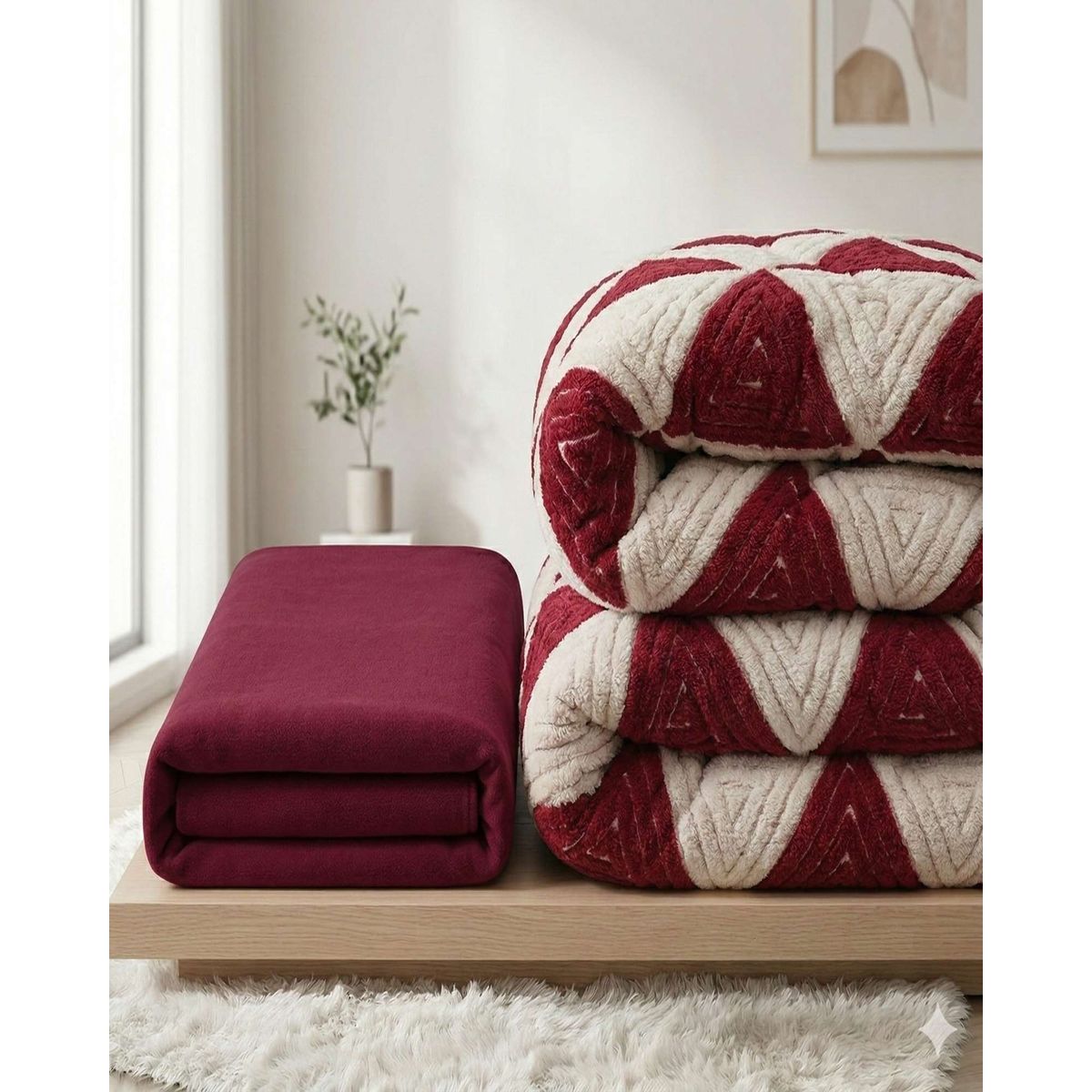 GENERICO - Combo Plumón con Sabana de Polar 2 plaza modelo Jacquard Cutting Premium