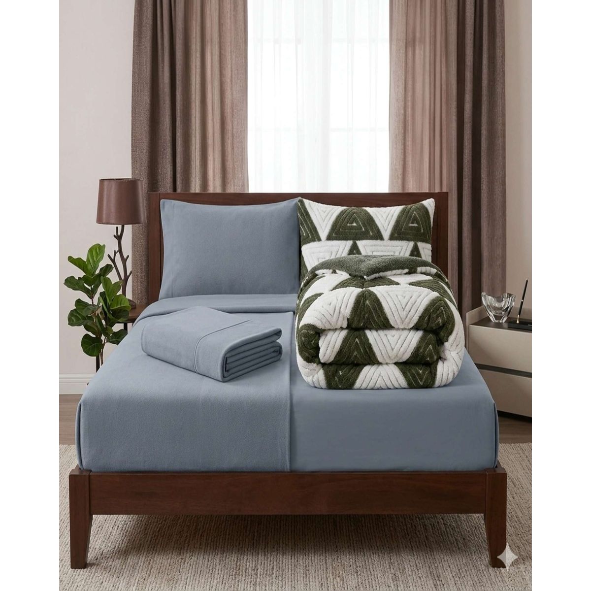 GENERICO - Combo Plumón con Sabana de Polar king modelo Jacquard Cutting Premium