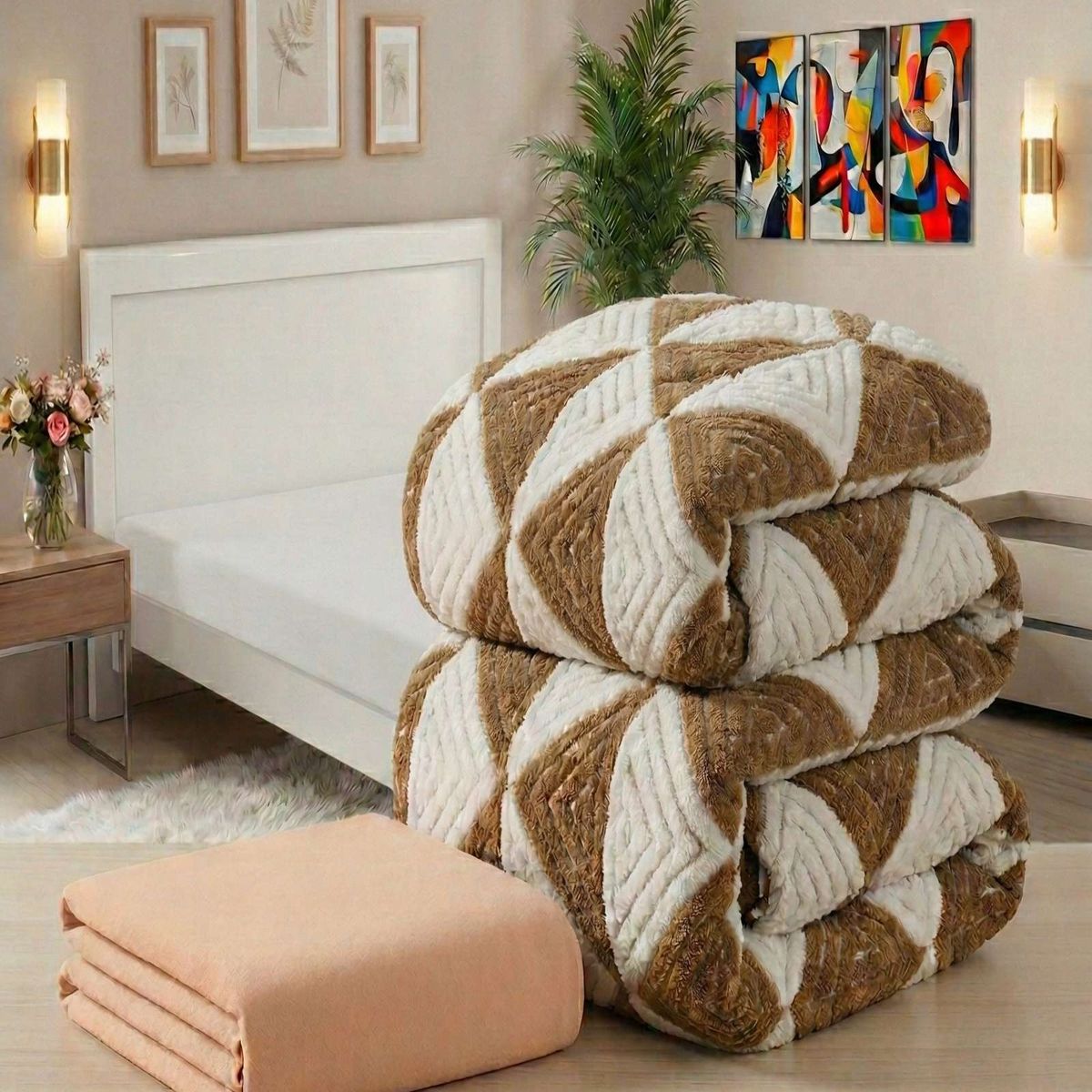 GENERICO - Combo Plumón con Sabana de Polar king modelo Jacquard Cutting Premium