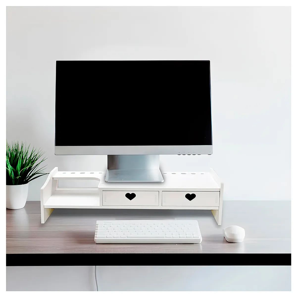 IRM - Soporte elevador para monitor organizador de escritorio con cajones multifuncion mdf