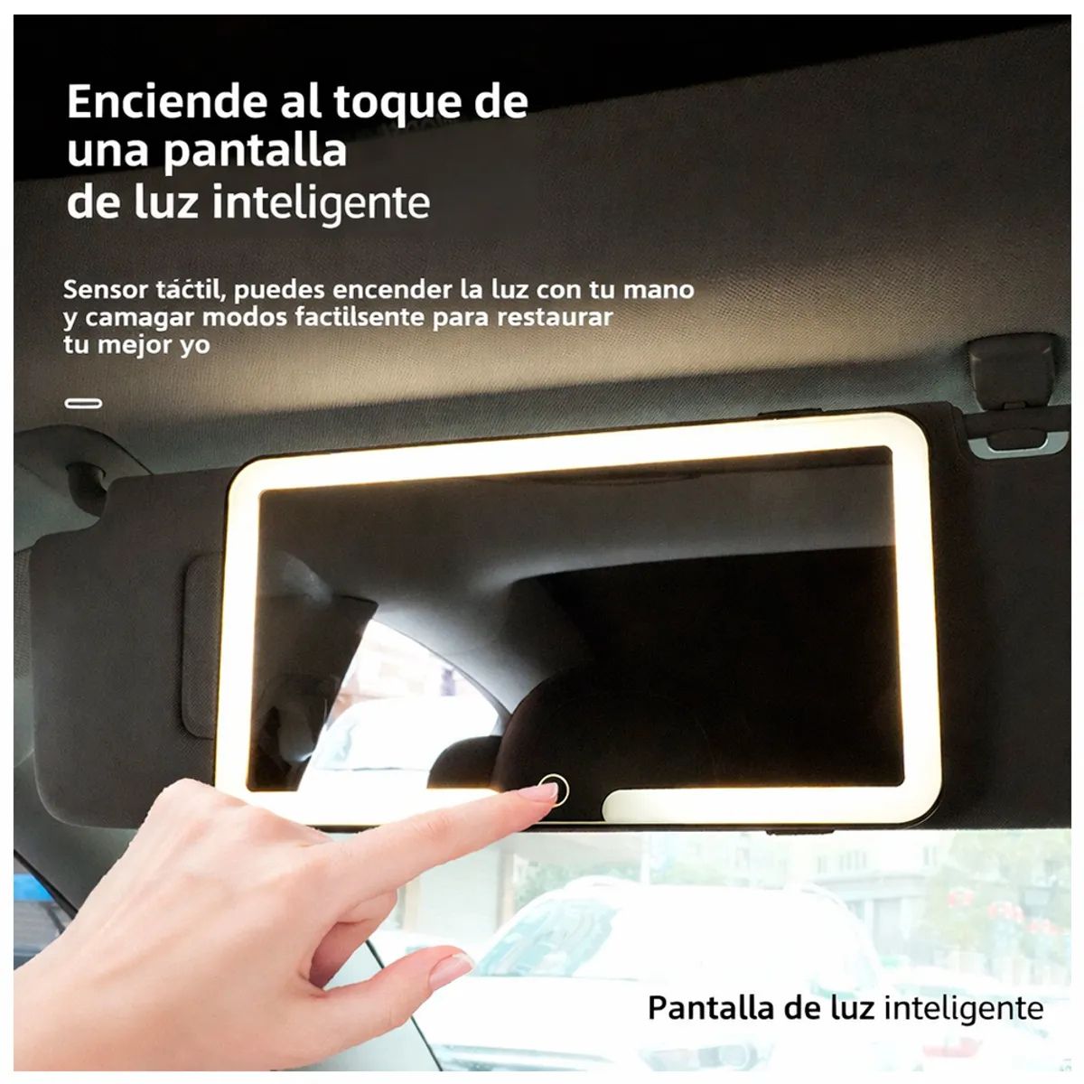 IRM - Espejo con luz LED para auto espejo de maquillaje para visera elastico