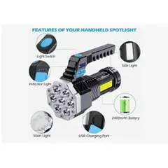 GENERICO - Lampara Tactica Recargable Usb Led Cob Linterna Portátil