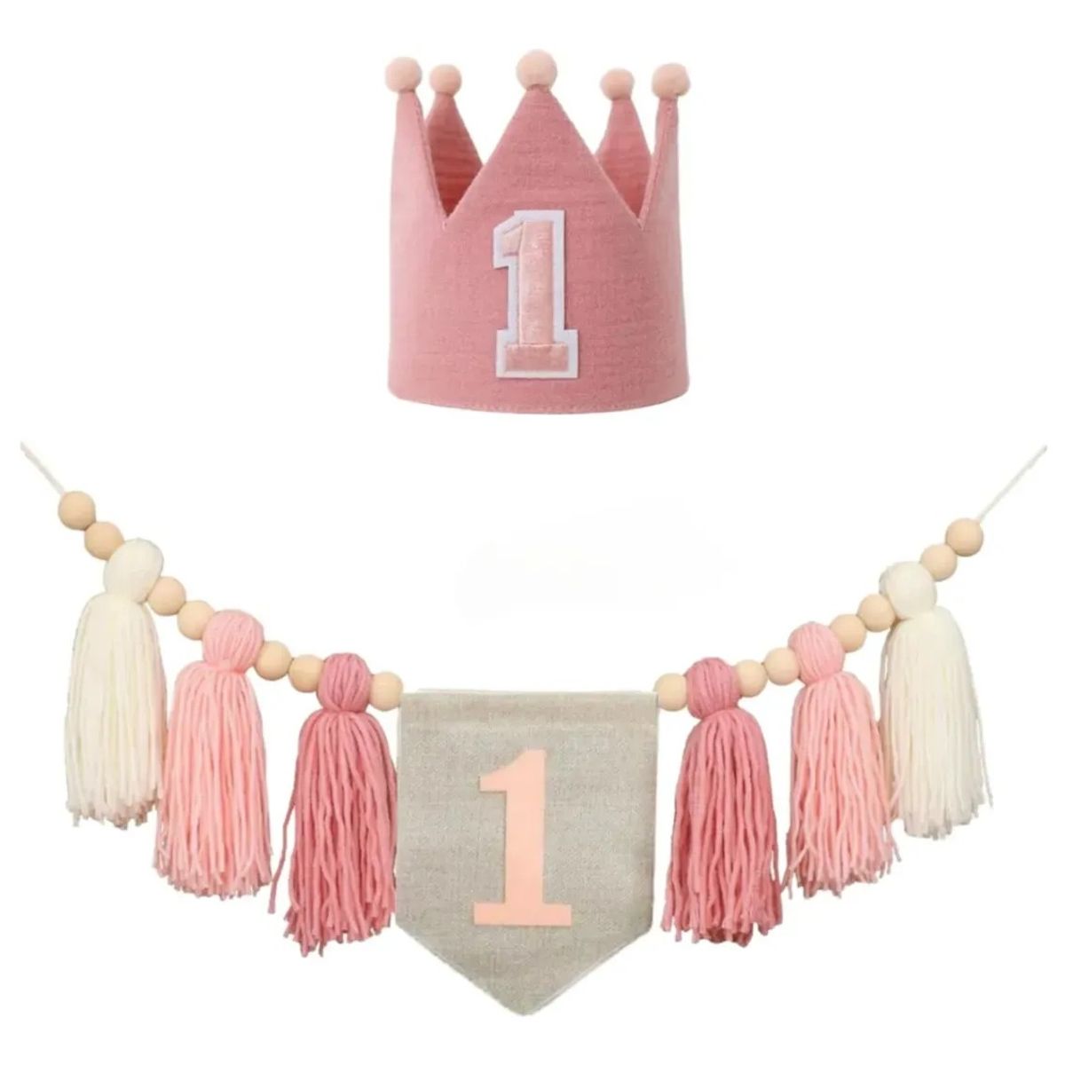 KUANGYE - Set Decoracion Cumpleaños Bebe Niña 1er Añito Rosa Fiesta