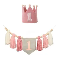 KUANGYE - Set Decoracion Cumpleaños Bebe Niña 1er Añito Rosa Fiesta