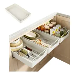 KUANGYE - Bandeja Organizadora Deslizable Para Cajón De Cocina Blanco Crema