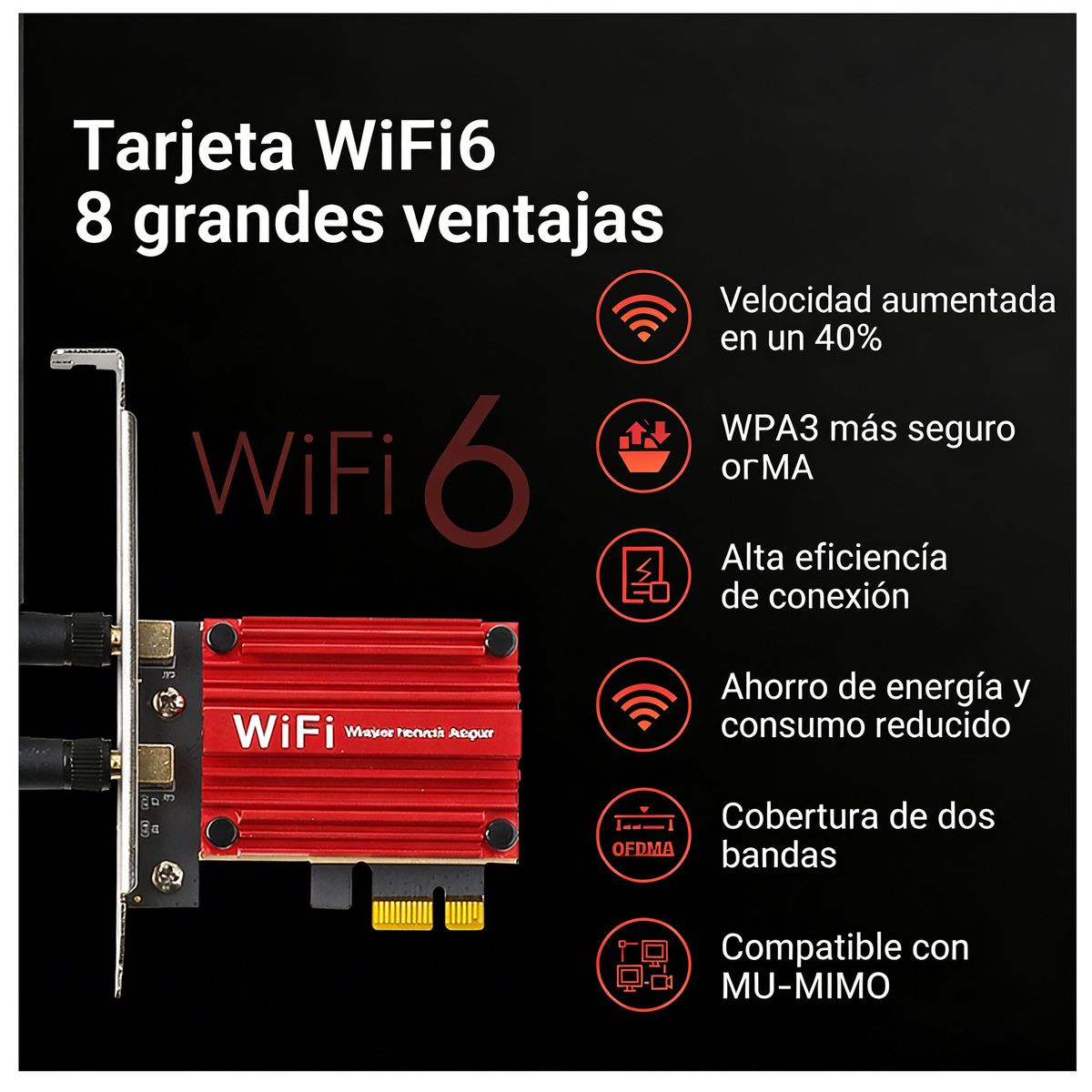 GENERICO - Tarjeta WiFi 6 Intel AX3000 PCIe 3000 Mbps con Bluetooth 5.2