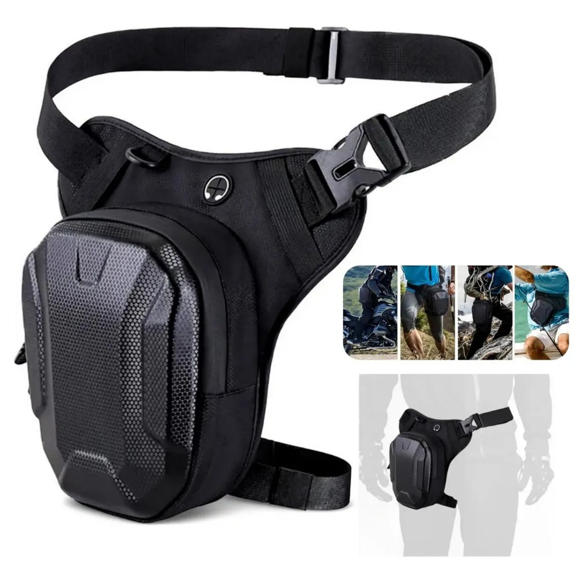 KUANGYE - Bolso Pierna Moto Muslera Impermeable Carcasa Dura Calidad Negro