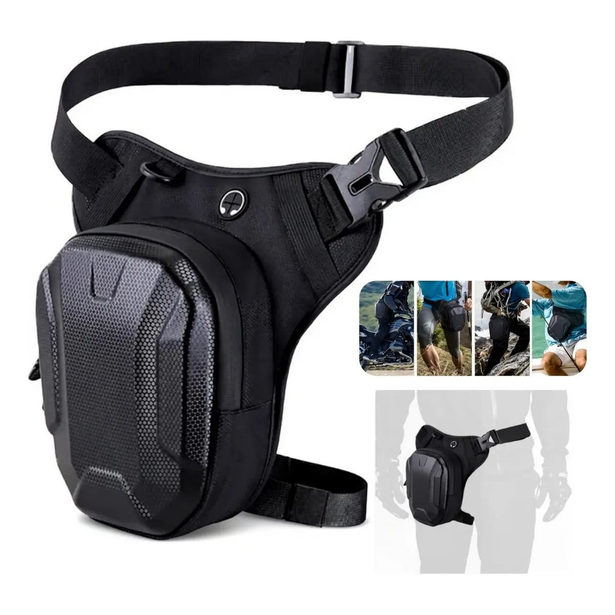 KUANGYE - Bolso Pierna Moto Muslera Impermeable Carcasa Dura Calidad Negro