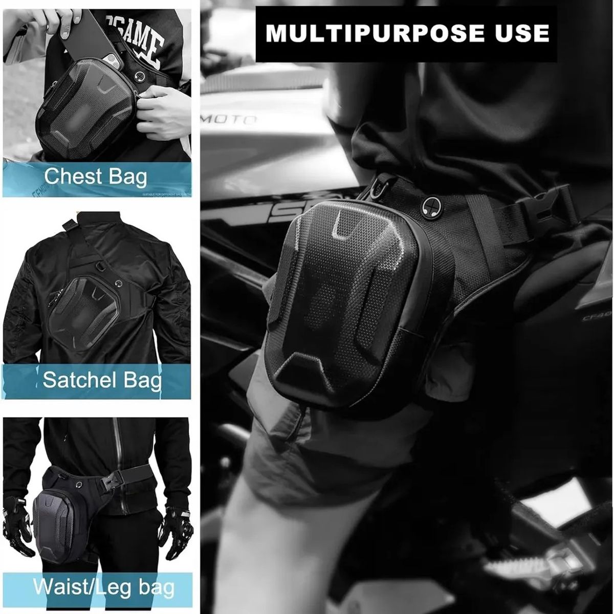 KUANGYE - Bolso Pierna Moto Muslera Impermeable Carcasa Dura Calidad Negro