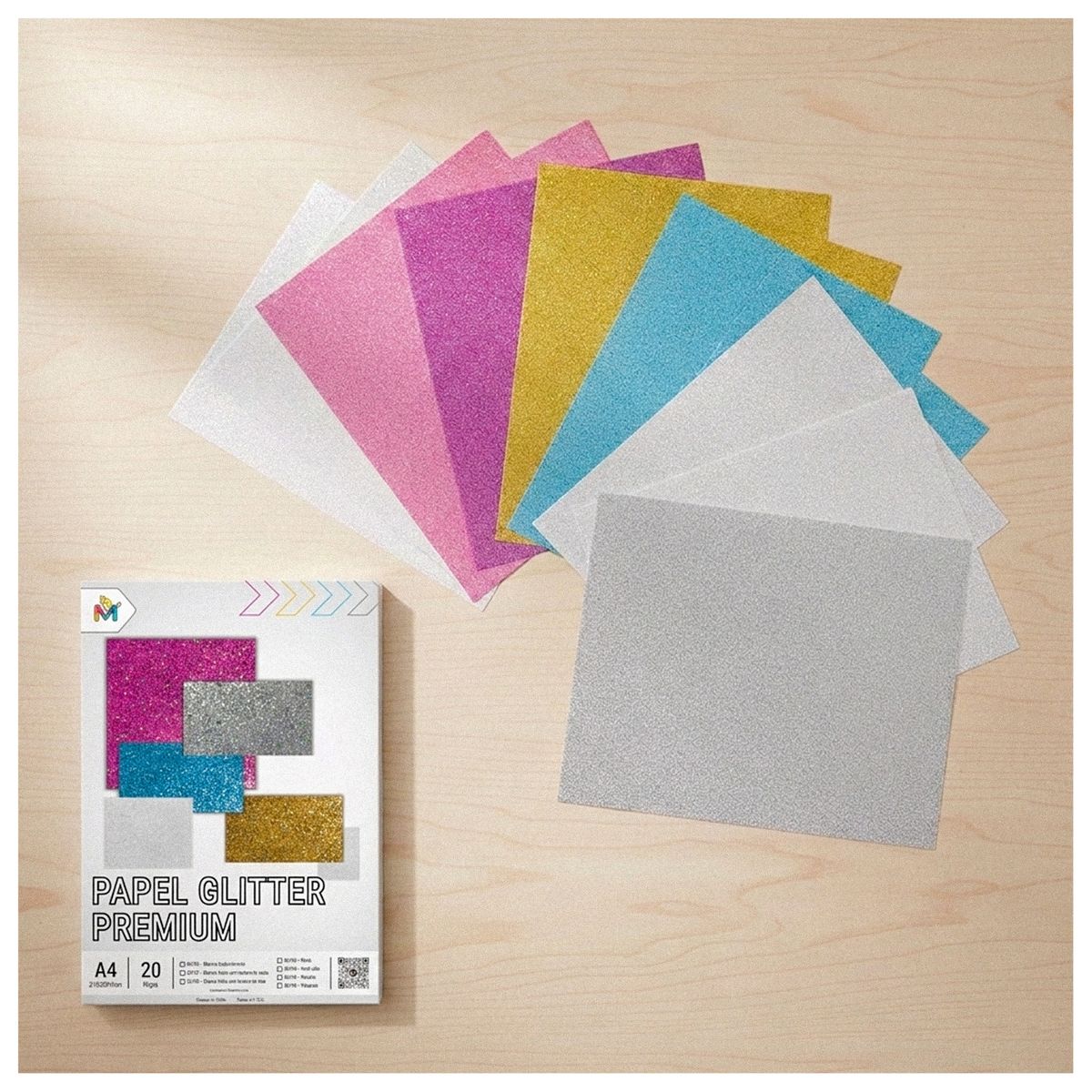 MALIK - Pack x5 Papel Glitter Plateado A4 - 100 Hojas Brillo Diamante